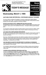 House Democratic Leadership newsletter "Today's Message: GOP welfare reform bill continues assault on kids", 1 March 1995