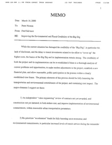 Memorandum from Fred Salvucci to Peter Nesson regarding "improving the environmental and fiscal credibility of the big dig," 16 March 2000