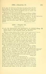 1786 Chap. 0055 An Act For Regulating The Proceedings On Probate Bonds, In The Courts Of Common Law; And Directing Their Form, In The Supreme Court Of Probate.