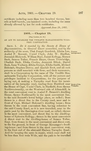1801Chap. 0019 An Act To Establish The Twelfth Massachusetts Turnpike Corporation.