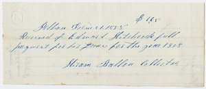 Edward Hitchcock receipt of payment to the town of Pelham, 1858