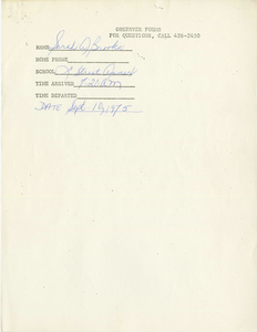 Citywide Coordinating Council daily monitoring report for South Boston High School's L Street Annex by Sarah Brooks, 1975 September 10