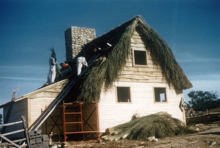 Thatching the roof at one of the first houses at Plimouth Plantation