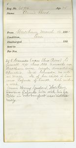 Tewksbury Almshouse Intake Record: Wood, Annie