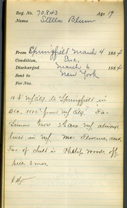 Tewksbury Almshouse Intake Record: Blum, Stella