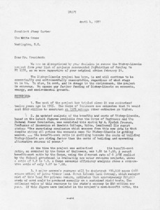 Final Draft of Letter to President Jimmy Carter from Paul Tsongas and others regarding the Dickey-Lincoln project
