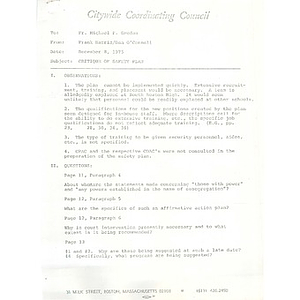Citywide Coordinating Council critique of safety plan, December 8, 1975.