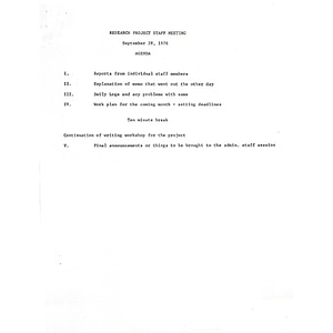 Research project staff meeting agenda, September 28, 1976.