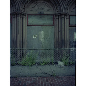 View of the center door of the former Shawmut Congregational Church.