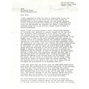 Letter, Citywide Parents' Advisory Council, March 4, 1981.