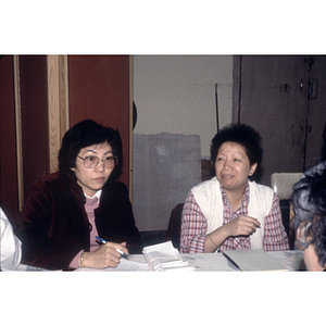 Participants at a garment workers' meeting