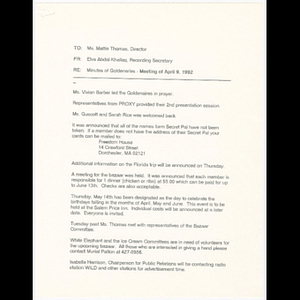 Minutes of Goldenaires meeting held April 9, 1992