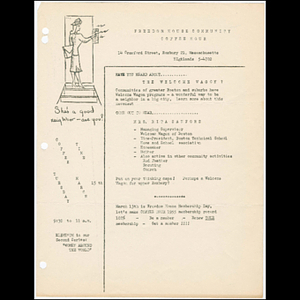 Flier advertising Freedom House Coffee Hour featuring Rita Sanford, Managing Supervisor of Welcome Wagon of Boston