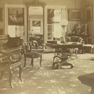 Stereoscope of the Denny House, drawing room, Barre, Mass., undated