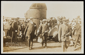 Oversize copy of a postcard of Governor Walsh and staff at the opening of the Cape Cod Canal