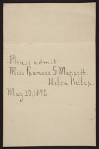Invitation from Helen Keller to Frances S. Marrett