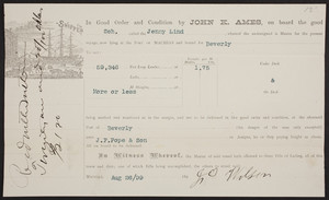 Receipt for John K. Ames, Machias, Maine, dated August 26, 1899