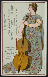 Trade card for I.W. Moody, fashionable stationer, 37 West Street, Boston, Mass., undated