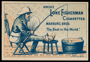 Trade card for Lone Fisherman Cigarettes, Marburg Bros., Baltimore, Maryland, undated