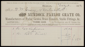 Billhead for Murdock Parlor Grate Co., grates, 21 Washington and 87 Friend Sts., Boston, Mass., dated November 2, 1882