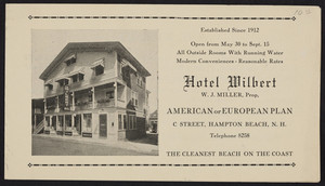 Brochure for the Hotel Wilbert, C Street, Hampton Beach, New Hampshire, undated