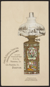 Trade card for Jones, McDuffee & Stratton, crockery, china & lamps, 51 to 59 Federal Street and 120 Franklin Street, Boston, Mass., 1882