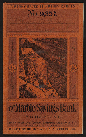 Bankbook for The Marble Savings Bank, Rutland, Vermont, July 5, 1897