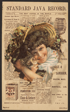 Trade card for Standard Java, coffee, Chase & Sanborn, Boston, Mass. and Montréal, Canada, undated