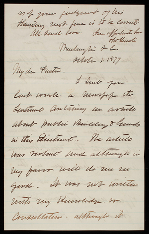 Thomas Lincoln Casey to General Silas Casey, October 1, 1877
