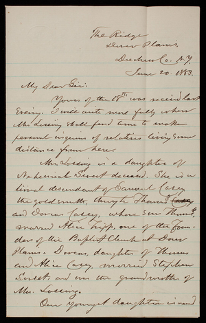 [Benson] S. Lessing to Thomas Lincoln Casey, June 20, 1883