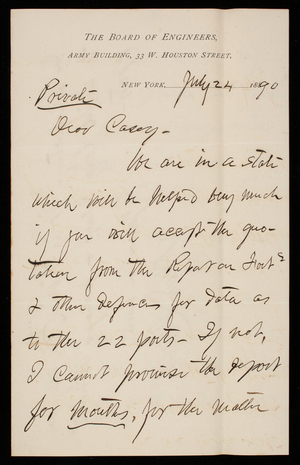 Henry L. Abbot to Thomas Lincoln Casey, July 24, 1890