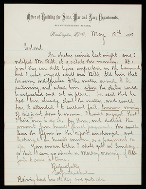 Ed. Sutherland to Thomas Lincoln Casey, May 18, 1888