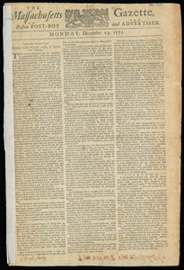 The Massachusetts Gazette, and the Boston Post-Boy and Advertiser, 23 December 1771