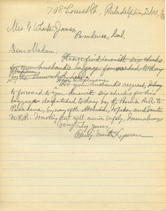 Letter from Benjamin Smith Lyman to Mrs. George Wharton James