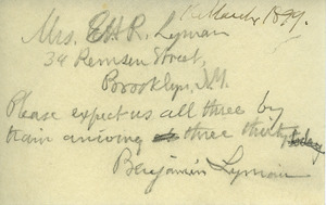 Letter from Benjamin Smith Lyman to Catharine Amelia Lyman