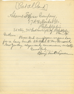 Letter from Benjamin Smith Lyman to Adams Express Company