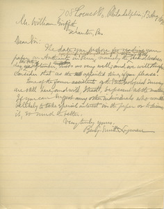 Letter from Benjamin Smith Lyman to William Griffith