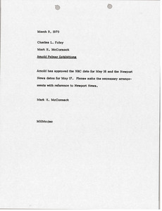 Memorandum from Mark H. McCormack to Charles L. Foley