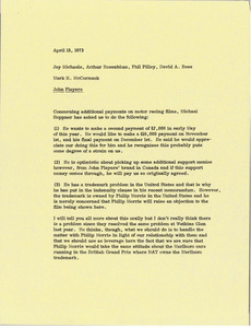 Memorandum from Mark H. McCormack to Jay Michaels, Arthur Rosenblum, Phil Pilley, and David A. Rees