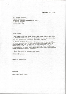 Letter from Mark H. McCormack to David Gilmour