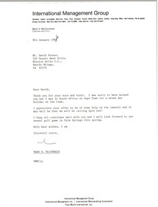 Letter from Mark H. McCormack to David Foster