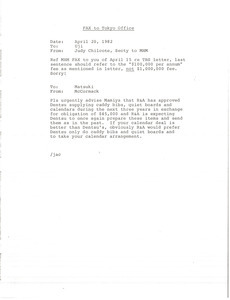 Fax from Judith A. Chilcote to Tokyo office