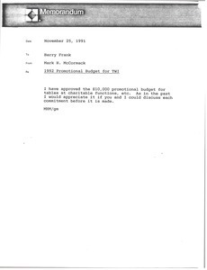 Memorandum from Mark H. McCormack to Barry Frank