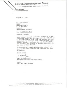Letter from Mark H. McCormack to John Ozinga