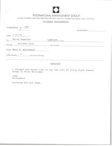 Fax from Mark H. McCormack to Betsy Nagelsen