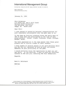 Letter from Mark H. McCormack to Phil Mickelson