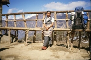 Sherpa mother resting near Lamjura Pass, Everest trek