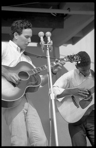 Mitch Greenhill (left) and Jackie Washington performing on stage, Newport Folk Festival