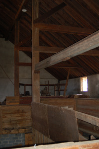 Post and beam structure inside the Cow Barn