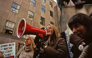 Gloria Steinem addressing a demonstration with Letty Cottin Pogrebin